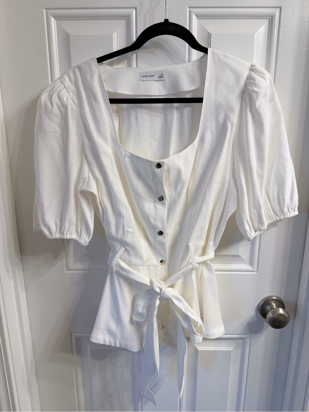 Nine West Cream Puff-Sleeve Tie-Front Blouse
